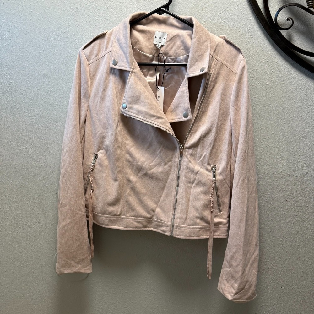 Ellison Faux Suede Moto Jacket Women's L Light Pink Zip Up‎ Biker Soft Lined